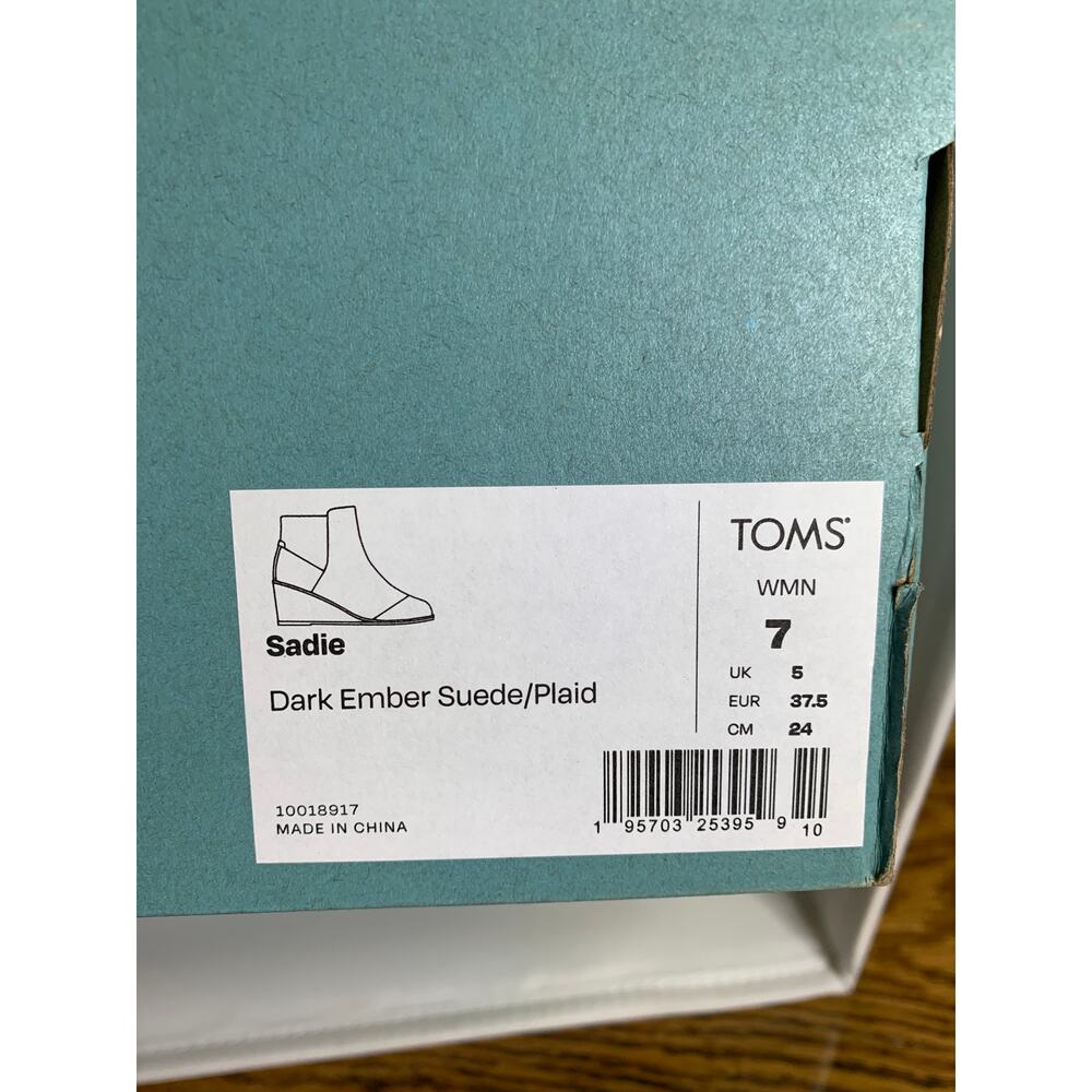TOMS Women's 7 Sadie Bootie Dark Ember Suede/Plaid - Picture 8 of 9